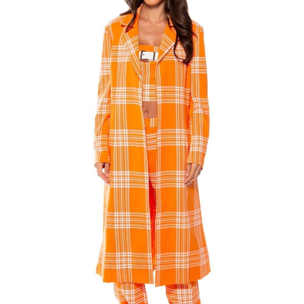 Stasia Sherberry: Orange Plaid All Season Duster Trench Coat L XL - Picture 7 of 16